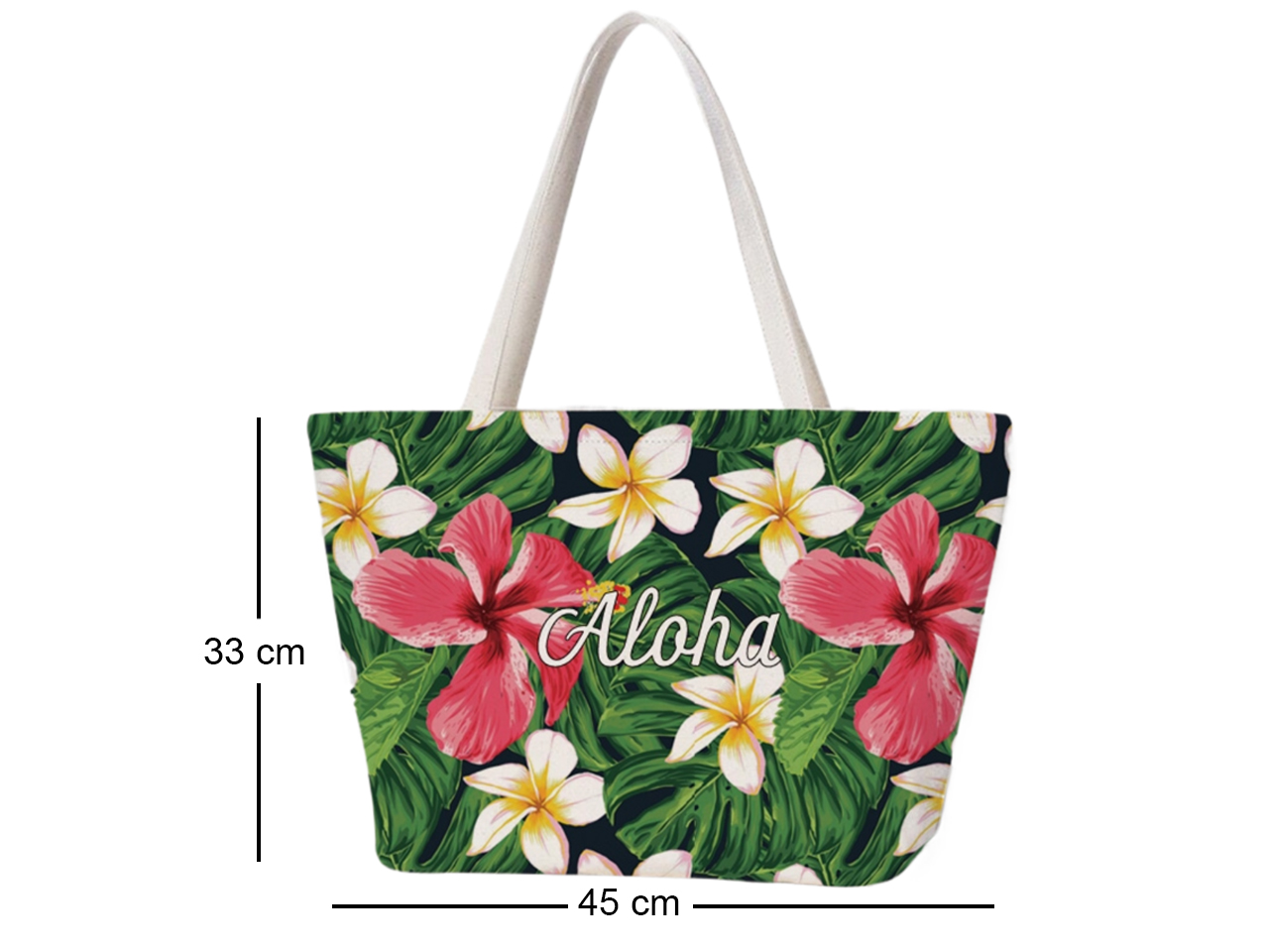 "Aloha" Plumeria & Hibiscus Beach Tote Bag 45x33cm - Click Image to Close